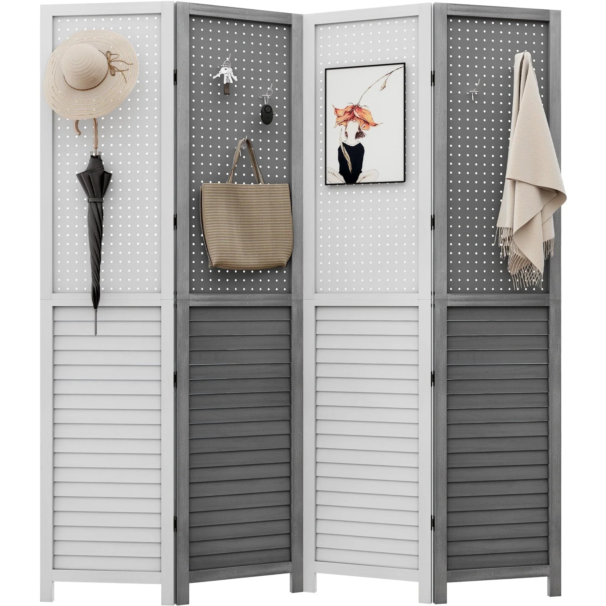 Séparateur de pièce en bois 4 panneaux Moasis 67 blanc