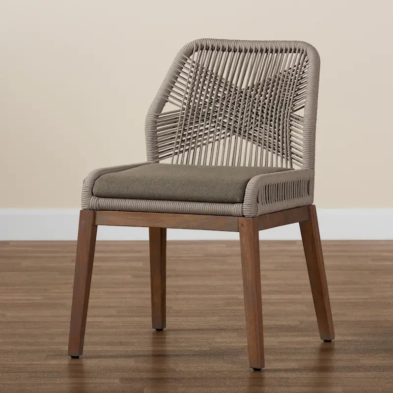 Chaise de salle à manger en acajou tressée en corde de style transitionnel moderne ââ‚?Grise