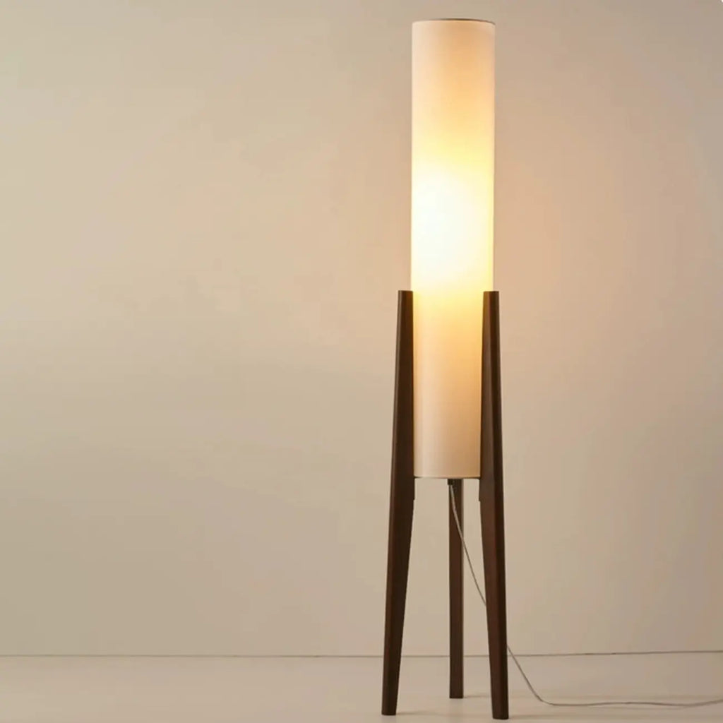 Lampadaires LED en bois vintage avec abat-jour en tissu