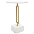 Table d'appoint géométrique en marbre avec support rectangulaire en métal doré - Blanc