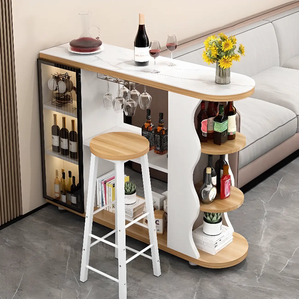 Table de bar contemporaine en pierre à plateau libre avec rangement pour bars à domicile