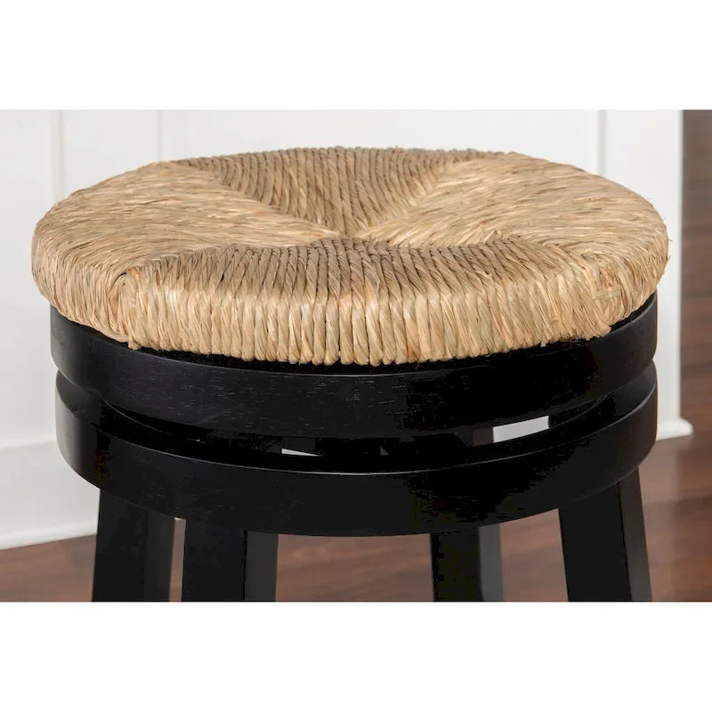 Tabouret de comptoir pivotant sans dossier Maya avec assise en jonc de mer