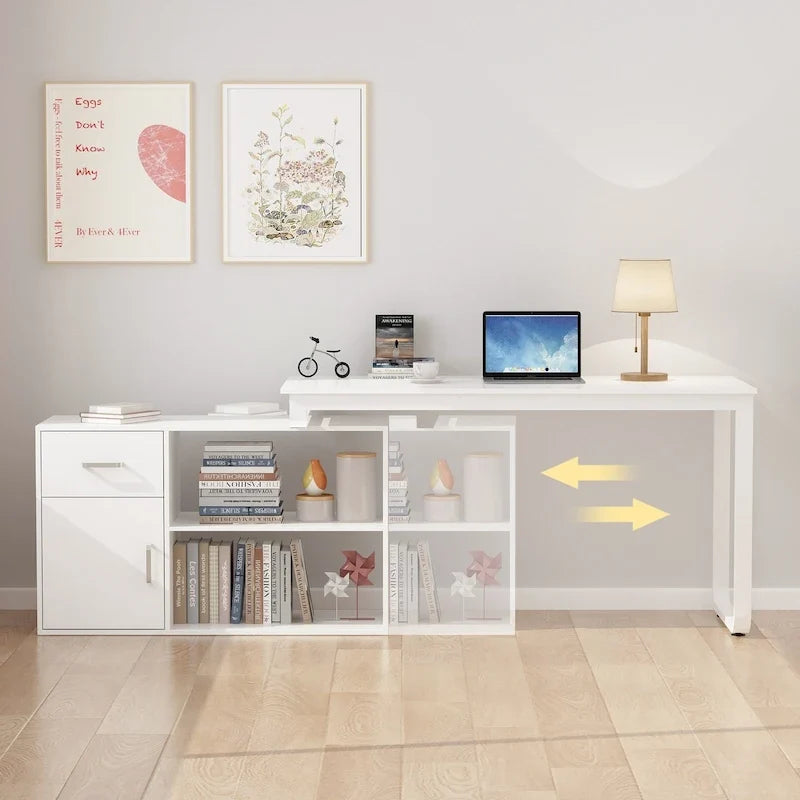 Bureau d'angle réversible blanc pivotant Bureau d'ordinateur