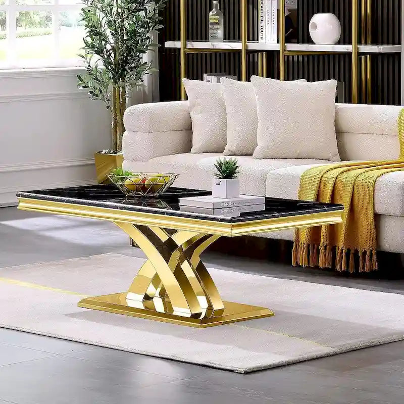 Table basse moderne de 48 po, table basse rectangulaire avec piédestal en X, tables basses pour salon