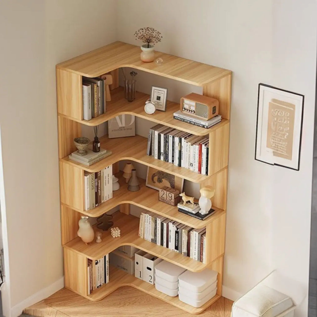 Étagère d'angle en bois manufacturé à 6 tablettes