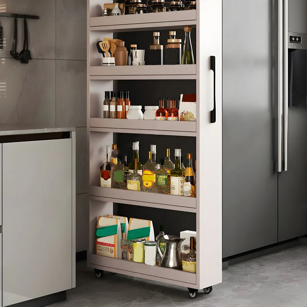 Buffet en bois moderne avec étagères ouvertes et roulettes