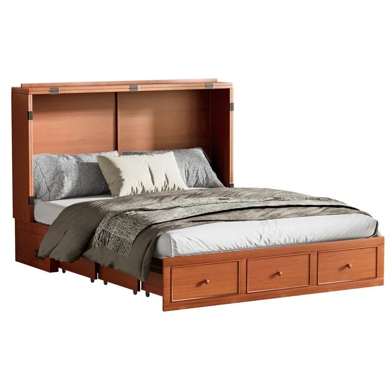Lit escamotable avec matelas pliable, lit-armoire cube moderne avec tiroir de rangement et station de charge USB