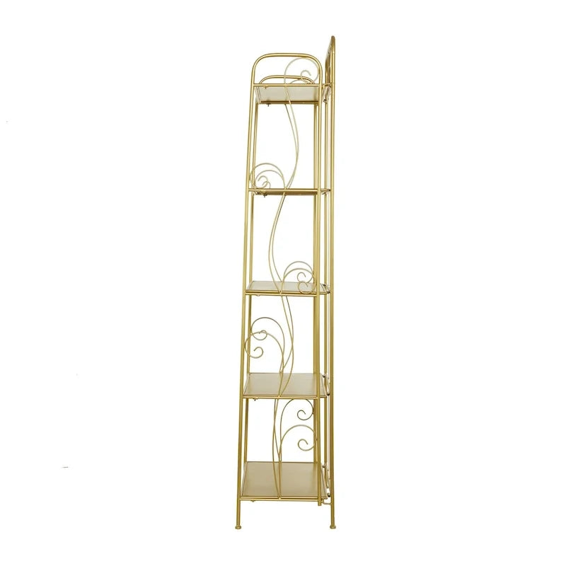 Étagère de Boulanger Pliable Haute à 5 Niveaux en Métal Décoratif pour Intérieur/Extérieur - Or ou Blanc - Roche River Decor