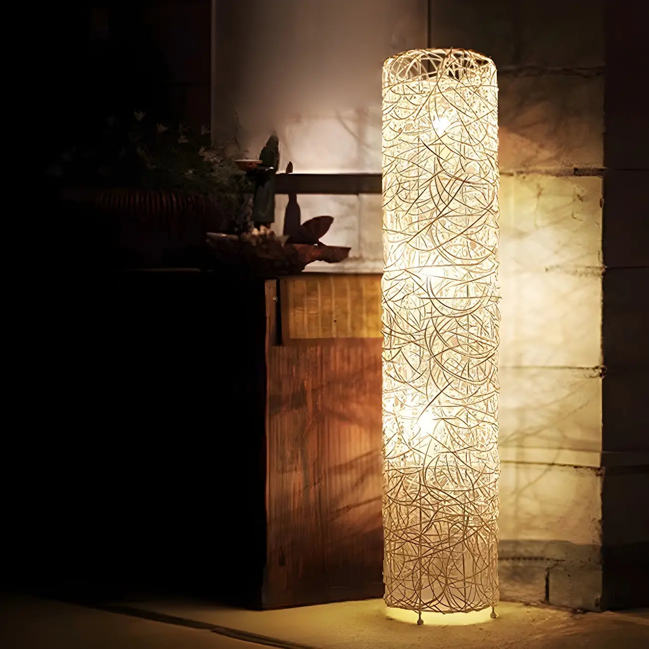 Lampadaire LED en rotin à brancher pour salon