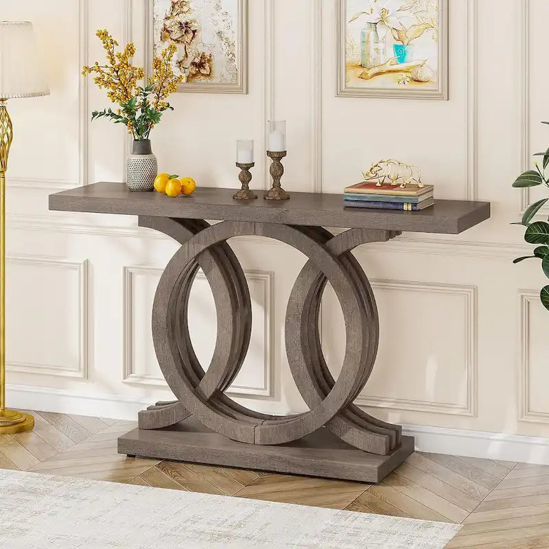 Console de style vintage avec base géométrique, table de couloir en bois