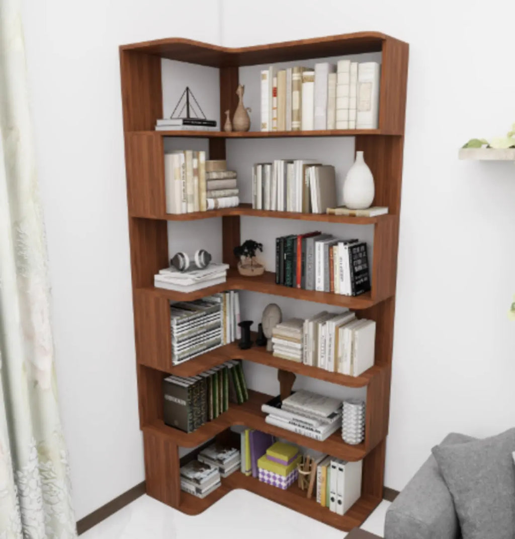 Étagère d'angle en bois manufacturé à 6 tablettes