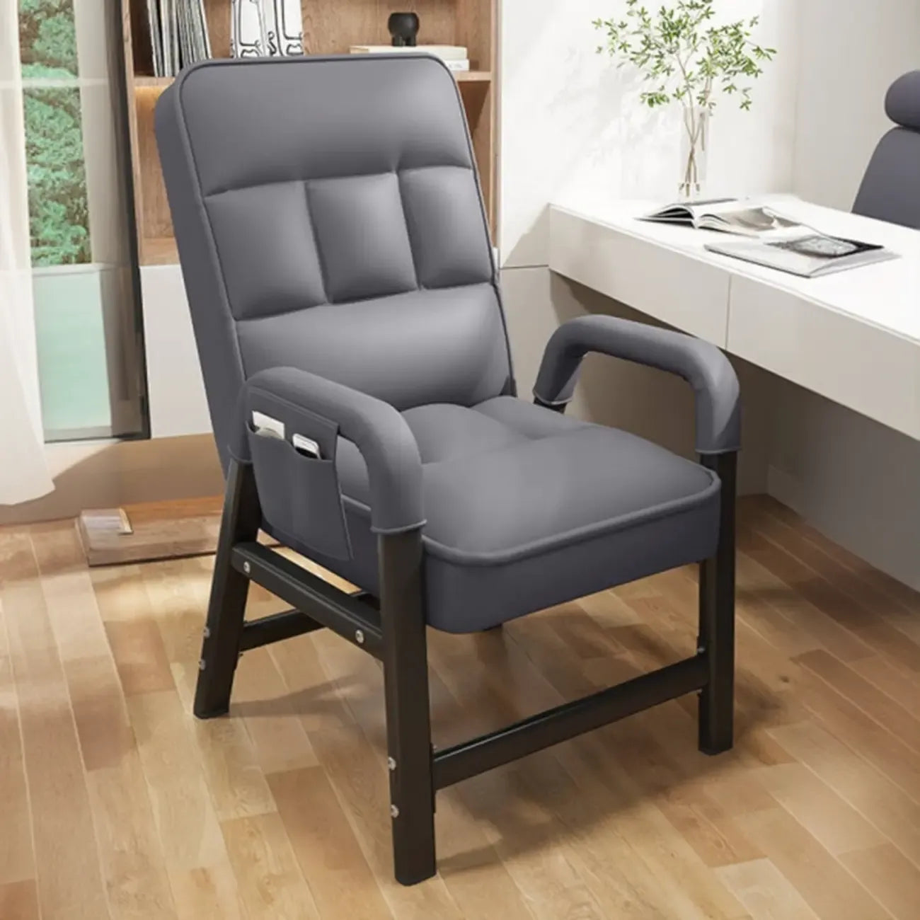 Chaise de bureau moderne à 4 pieds, rembourrée, gris