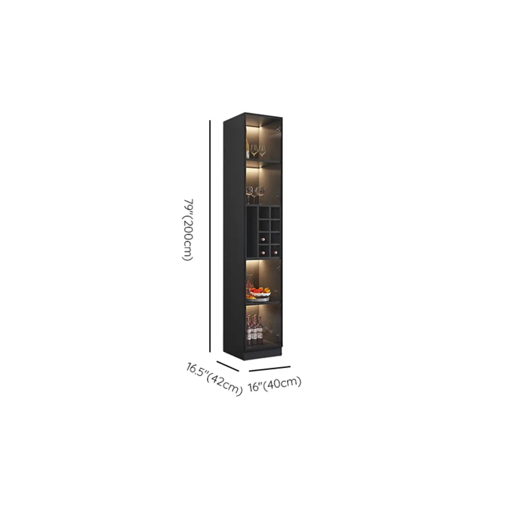 Meuble de rangement à vin minimaliste en bois noir avec porte vitrée