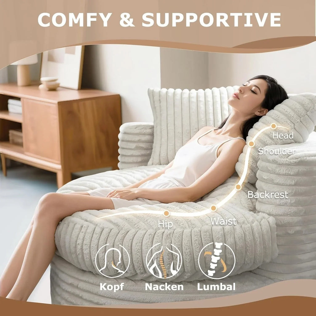 WOWMAX 47 Chaise Longue Ronde Intérieure, Canapé de Sol Surdimensionné en Velours Côtelé avec 2 Coussins Décoratifs