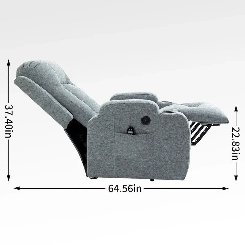 Fauteuil inclinable releveur électrique, fauteuil de massage moderne à moteur unique avec chauffage lombaire, port de chargement USB, porte-gobelets