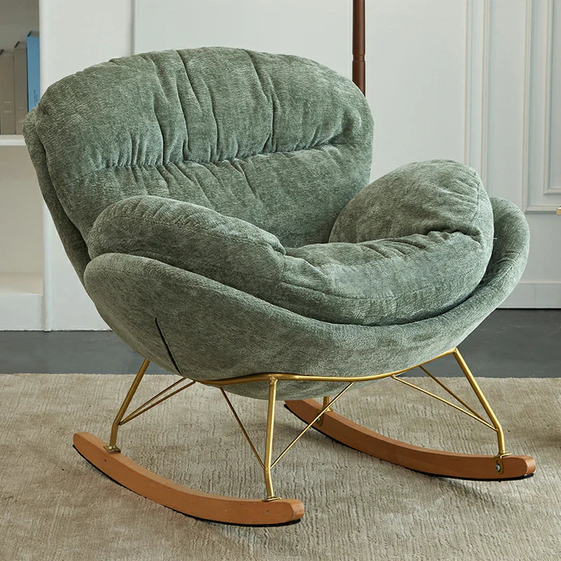 Fauteuil à bascule ergonomique rembourré en velours moderne pour chambre de bébé