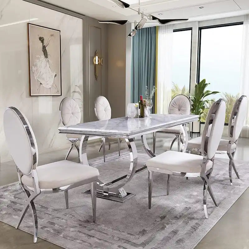 Table de salle à manger moderne avec piètement en U en acier inoxydable