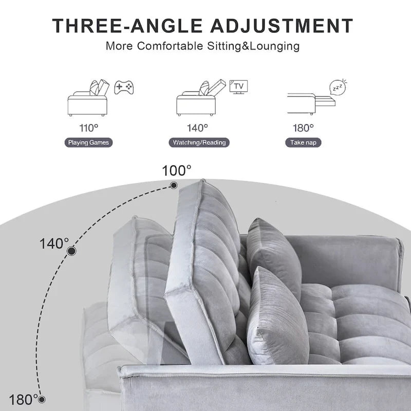 Causeuse moderne en velours avec dossier inclinable et poches, 2 places – Gris foncé / Gris clair / Bleu / Noir