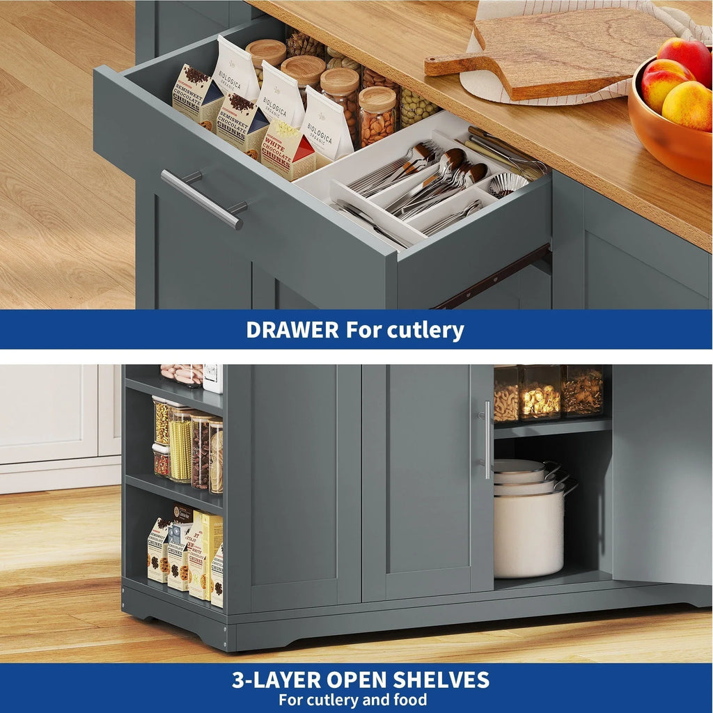 Moasis 53 pouces, îlot de cuisine roulant, armoire de rangement, chariot de cuisine mobile portable
