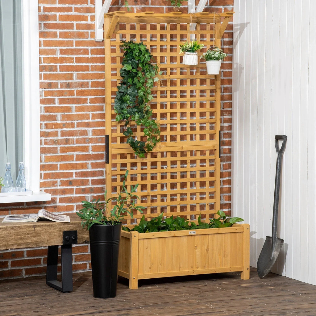 Jardinière en bois avec treillis, Carré potager surélevé pour plantes grimpantes avec trous de drainage et toit