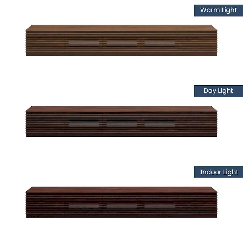 Meuble TV minimaliste avec tiroirsConsole multimédia en bois massif avec placards, porte abattante, placage noyer, entièrement assemblé