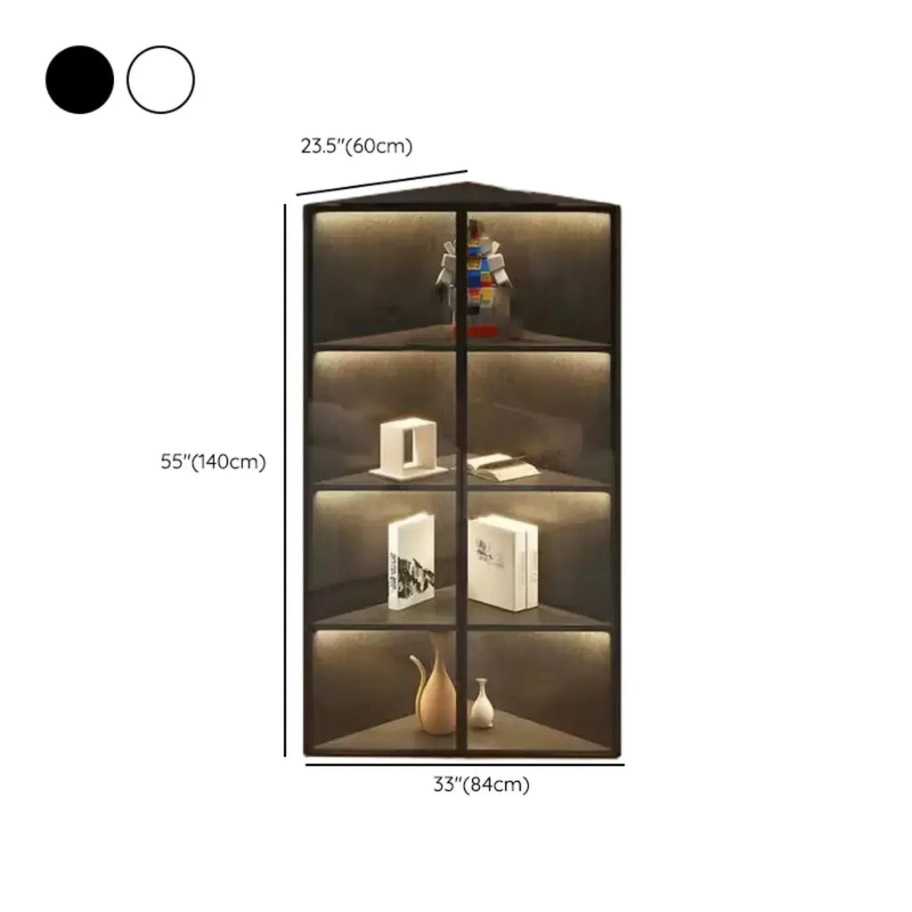 Meuble d'angle d'exposition moderne en bois et métal gris avec porte vitrée