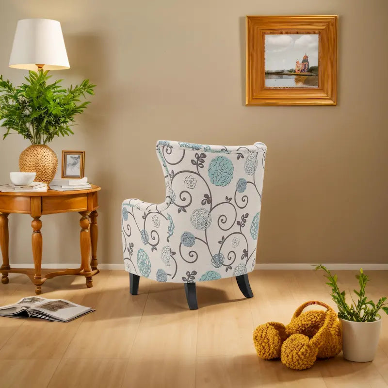 Fauteuil rembourré à dossier haut avec pieds en bois Modern Retro 30.25 pour le salon