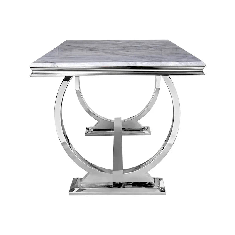 Table de salle à manger moderne avec piètement en U en acier inoxydable