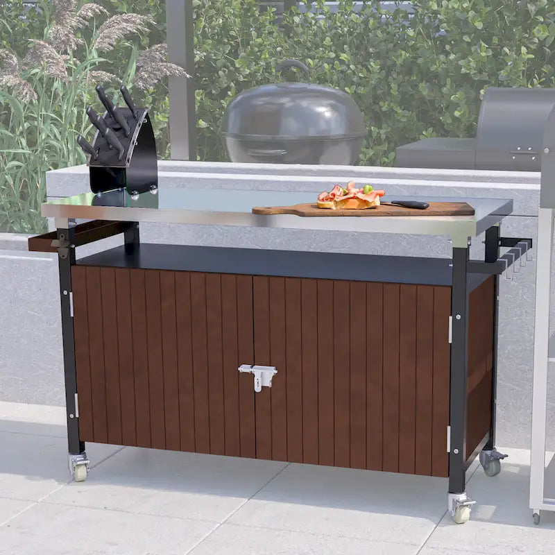 Chariot de barbecue extérieur avec plateau en acier inoxydable (sans tabouret)