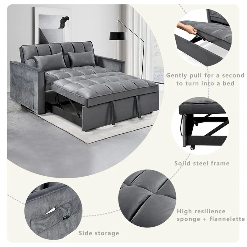Causeuse moderne en velours avec dossier inclinable et poches, 2 places – Gris foncé / Gris clair / Bleu / Noir