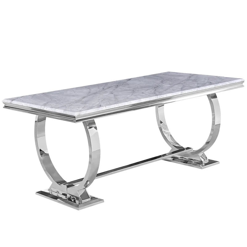 Table de salle à manger moderne avec piètement en U en acier inoxydable