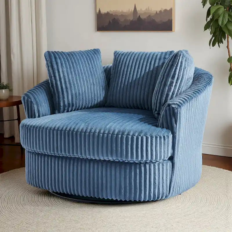 Fauteuil pivotant rond surdimensionné en velours côtelé avec accoudoirs encastrés 43 W