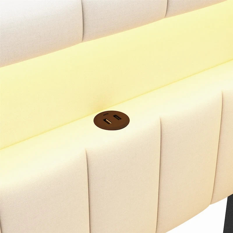 Lit plateforme rembourré avec ports USB et éclairage LED - Cadre de lit double/simple avec 2 tiroirs de rangement - Chambre à coucher moderne