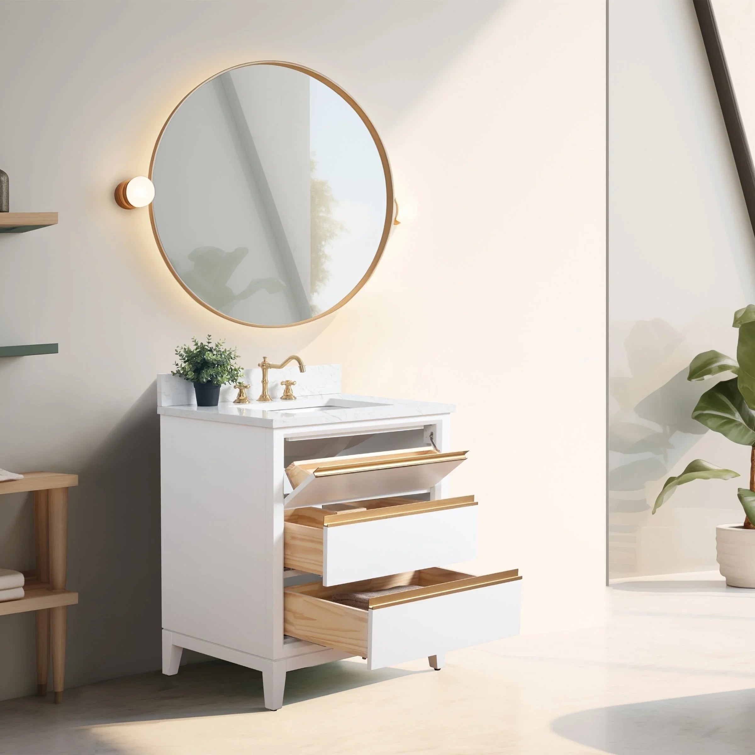 Meuble-lavabo Vanity Art avec évier en céramique et dessus en marbre reconstitué