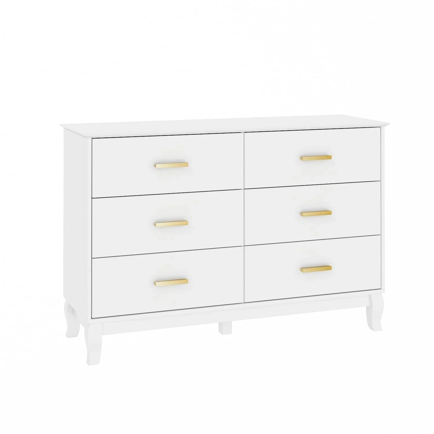 Commode double Timechee 6 tiroirs 47,2 po de largeur, pieds en bois massif, fini laqué