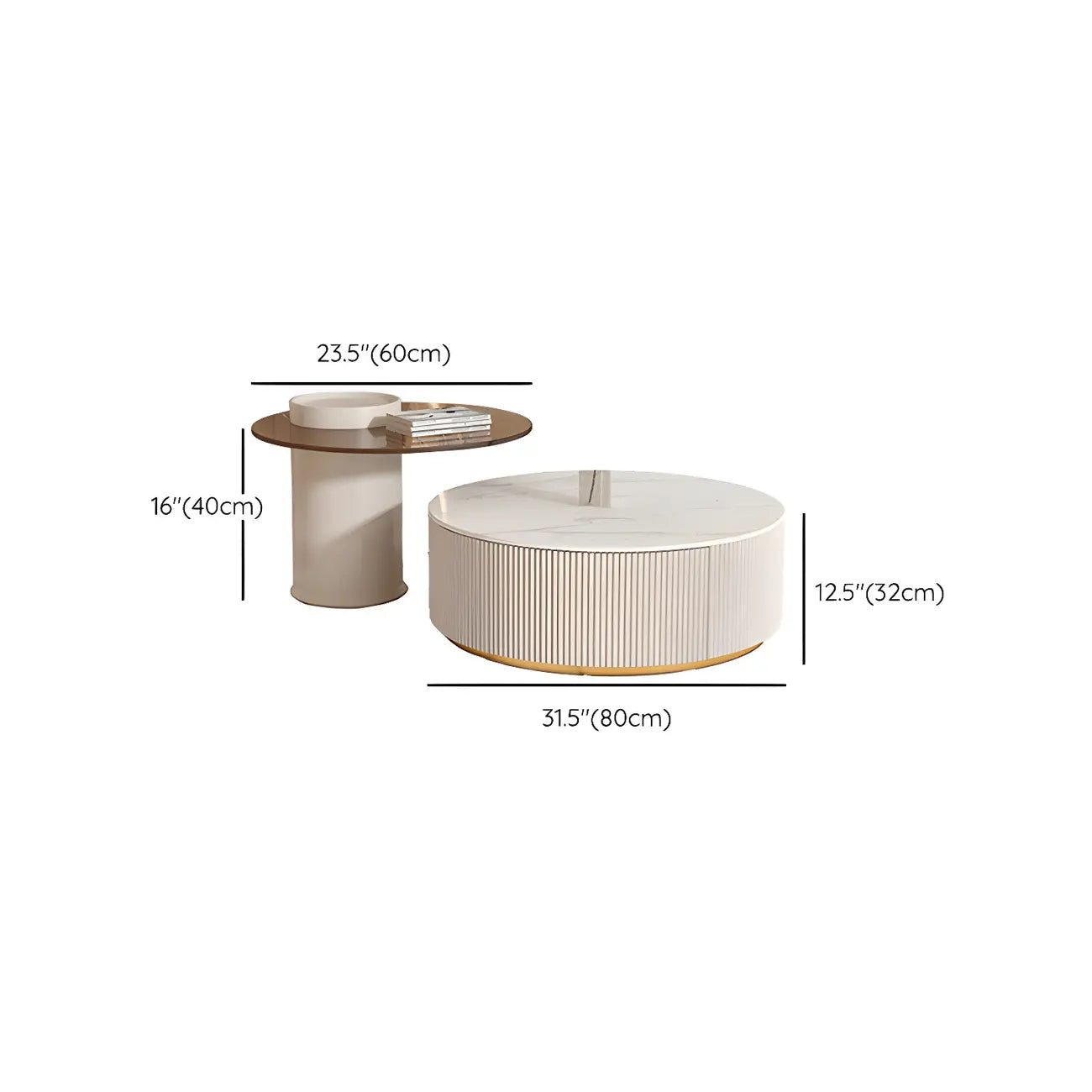 Table basse de forme tambour, ronde, en bois, moderne, blanche avec tiroir
