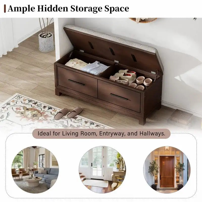 Banc à chaussures avec coussin amovible et rangement dissimulé pour l'entrée et le salon