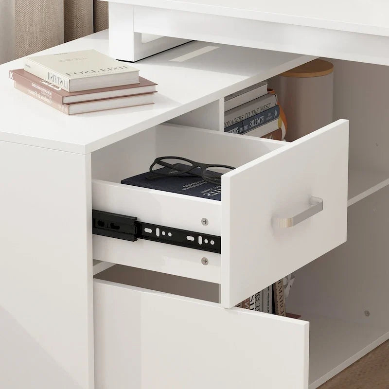 Bureau d'angle réversible blanc pivotant Bureau d'ordinateur