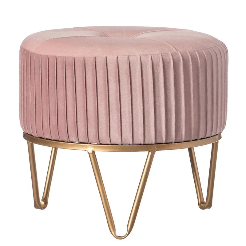 Tabouret pouf rond en velours surélevé avec base dorée épingle à cheveux