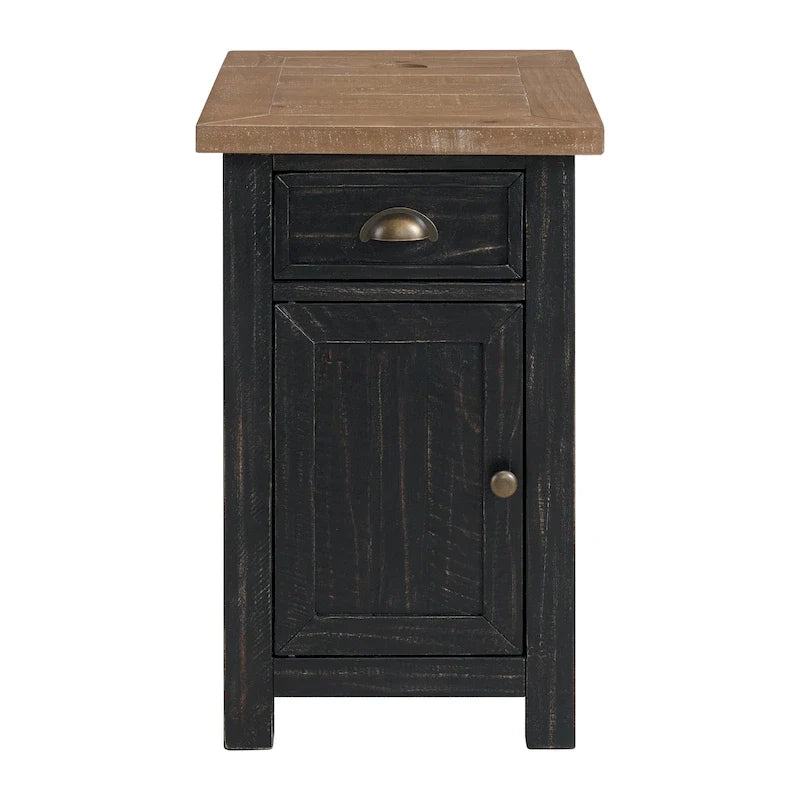 Table d'appoint de chevet Monterey en bois massif avec prises de courant cachées