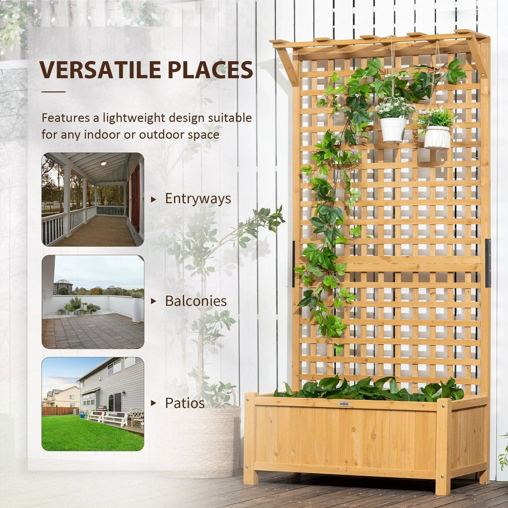 Jardinière en bois avec treillis, Carré potager surélevé pour plantes grimpantes avec trous de drainage et toit