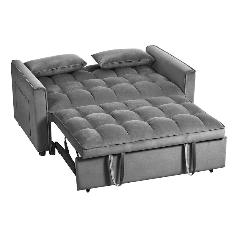 Causeuse moderne en velours avec dossier inclinable et poches, 2 places – Gris foncé / Gris clair / Bleu / Noir