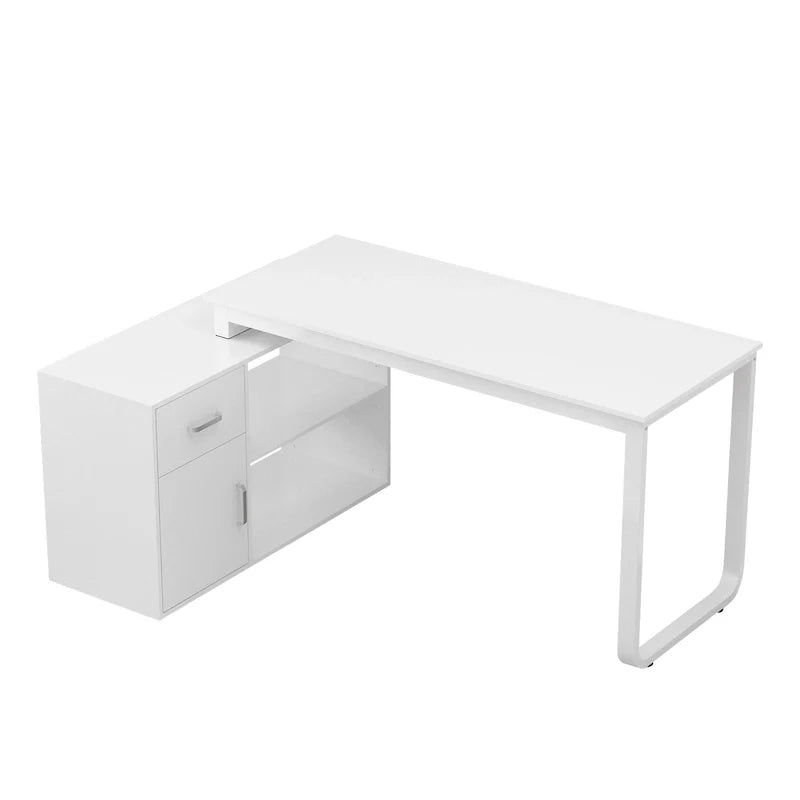 Bureau d'angle réversible blanc pivotant Bureau d'ordinateur