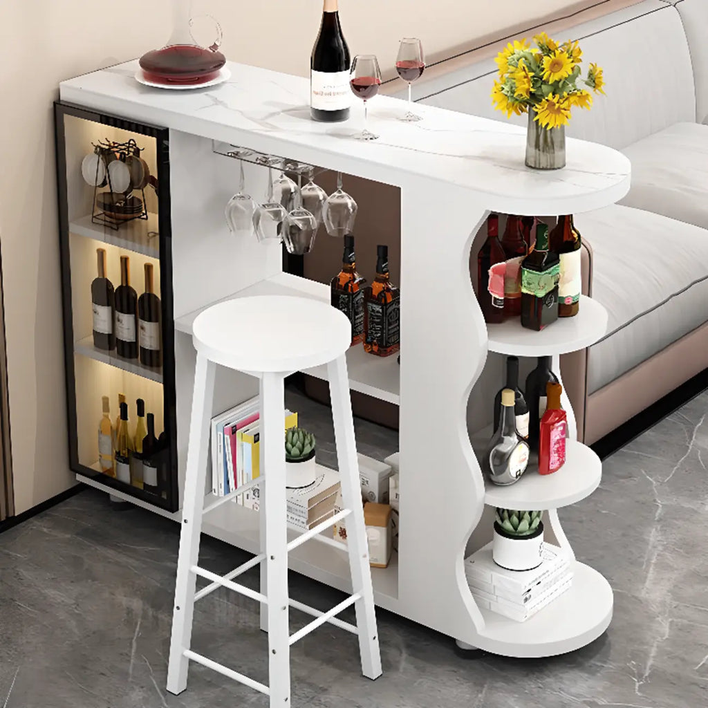Table de bar contemporaine en pierre à plateau libre avec rangement pour bars à domicile