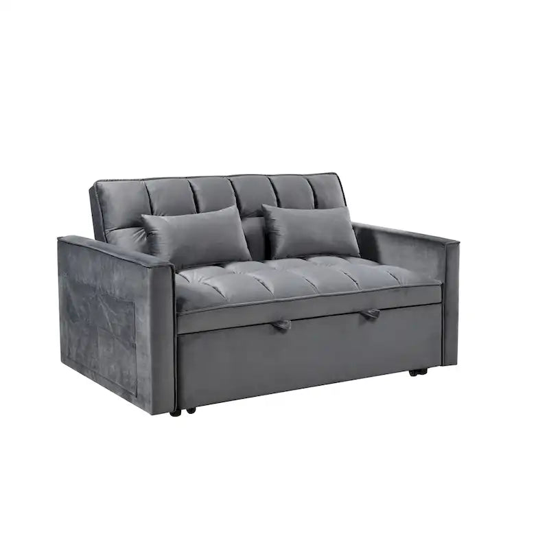 Causeuse moderne en velours avec dossier inclinable et poches, 2 places – Gris foncé / Gris clair / Bleu / Noir