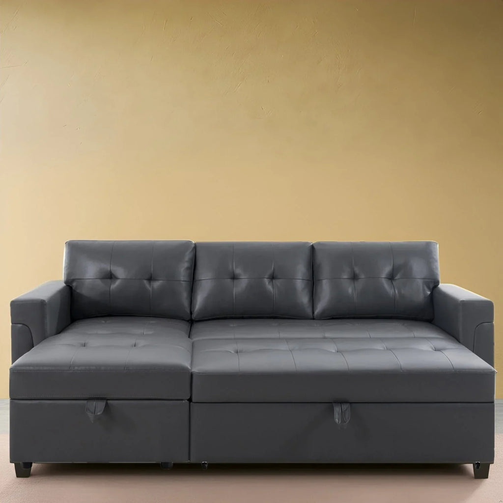 Canapé d'angle réversible avec lit gigogne, méridienne de rangement, pieds durables,