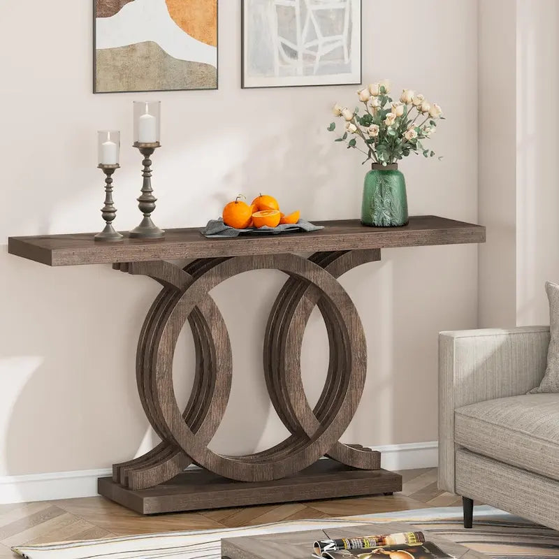 Console de style vintage avec base géométrique, table de couloir en bois