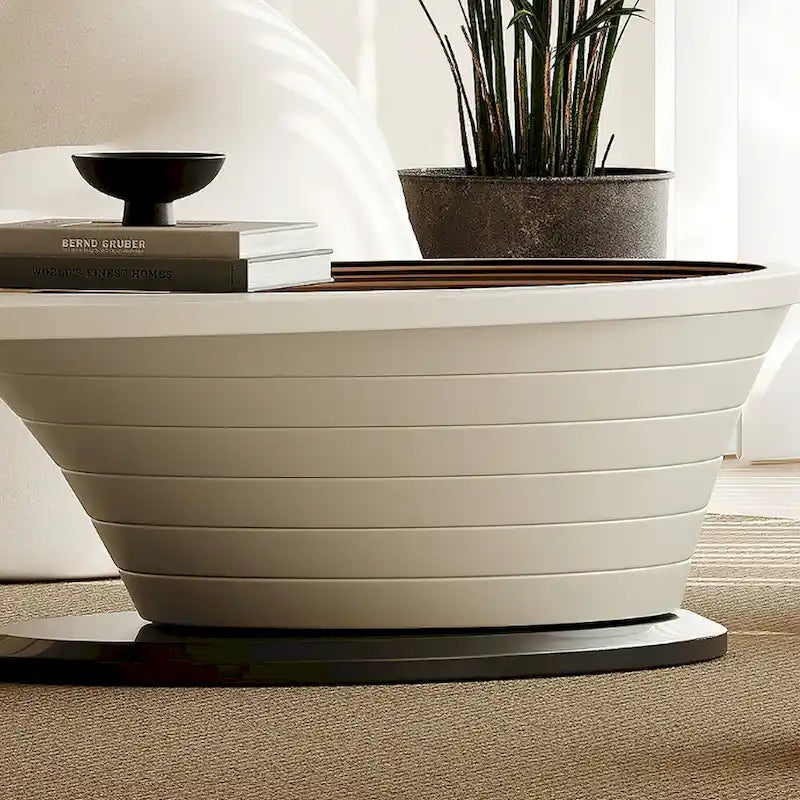 Table Basse Ovale en Verre Moderne Minimaliste Luxe Léger avec Base Grise 130 cm - L 130 cm x l 65 cm x H 36,5 cm