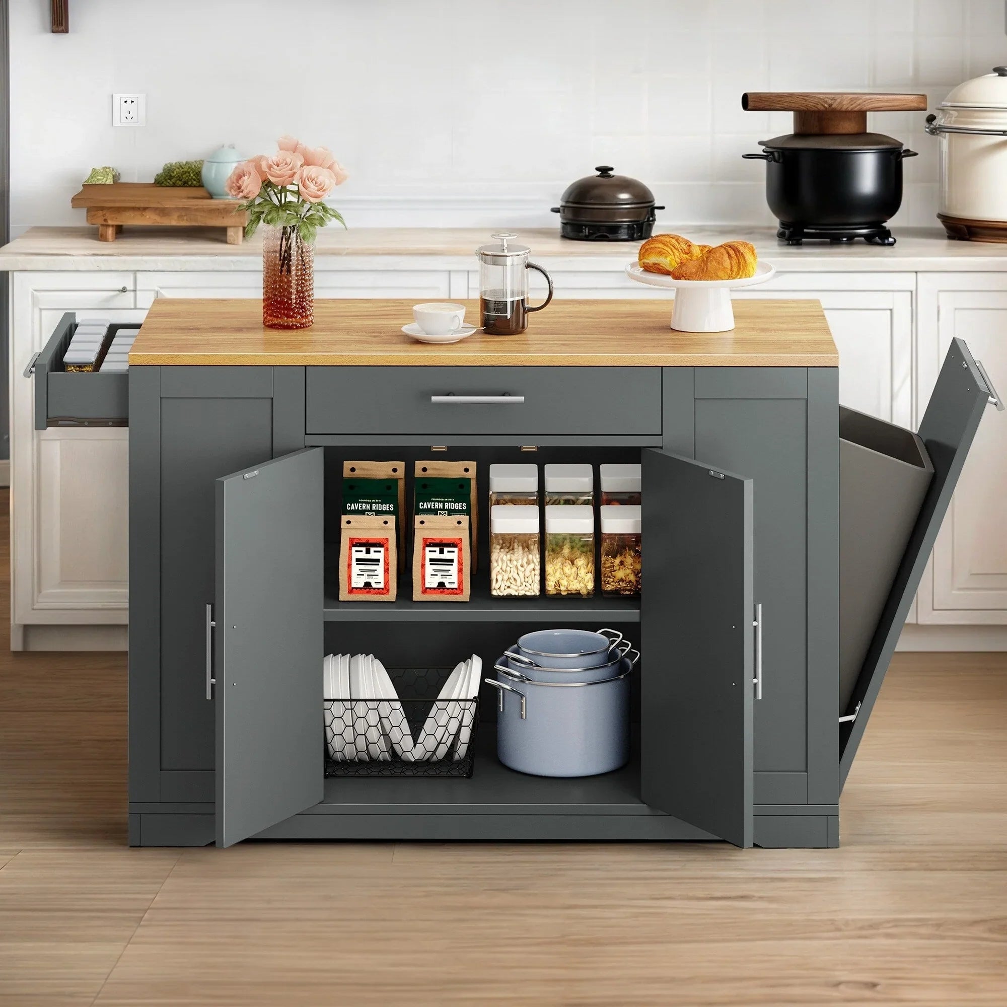 Moasis 53 pouces, îlot de cuisine roulant, armoire de rangement, chariot de cuisine mobile portable