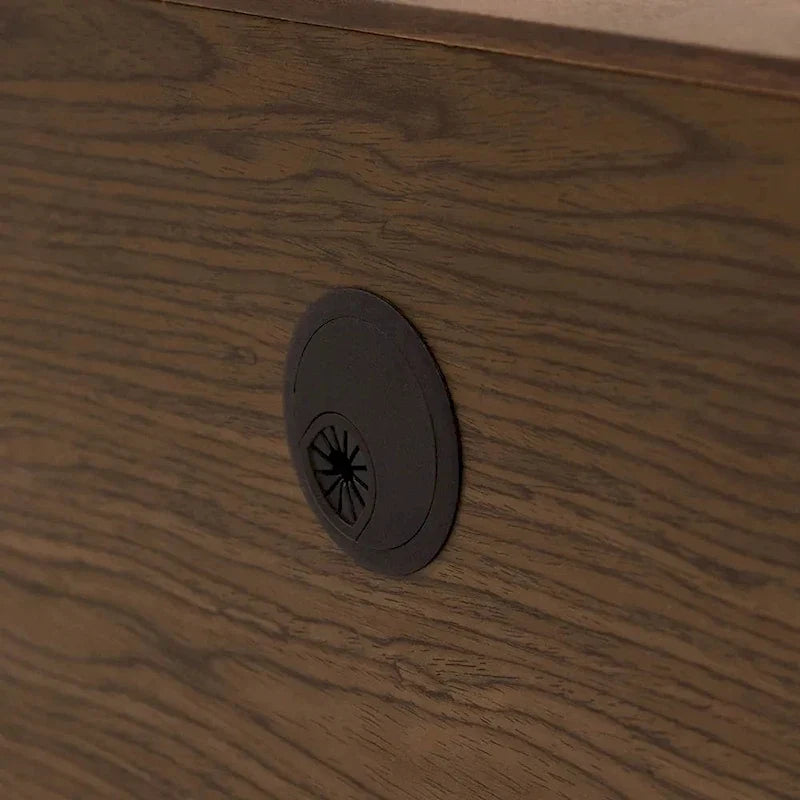 Meuble TV minimaliste avec tiroirsConsole multimédia en bois massif avec placards, porte abattante, placage noyer, entièrement assemblé